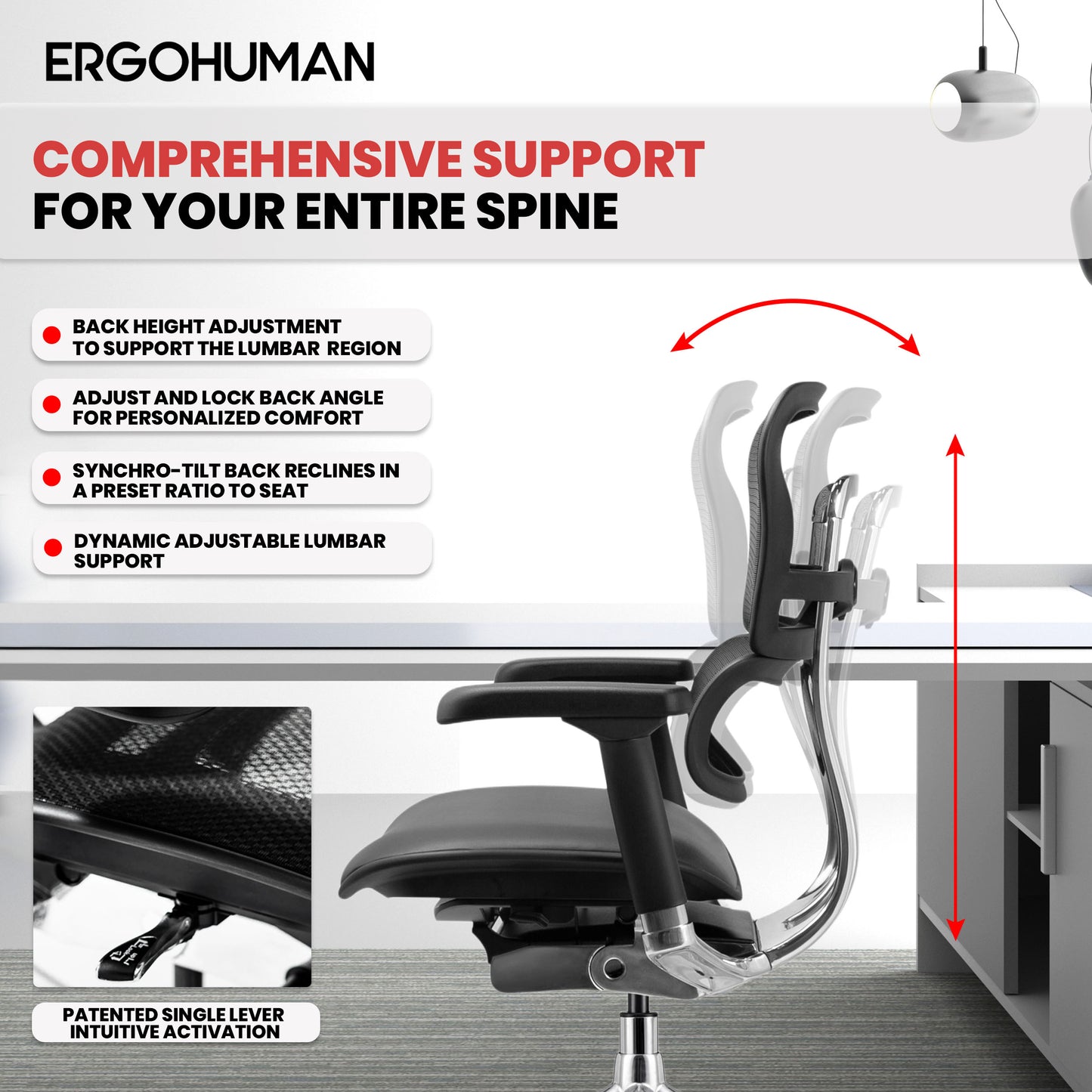 LEM6ERGLO-GEN2 Ergohuman Mid Back Leather Seat Mesh Back Chair By Eurotech