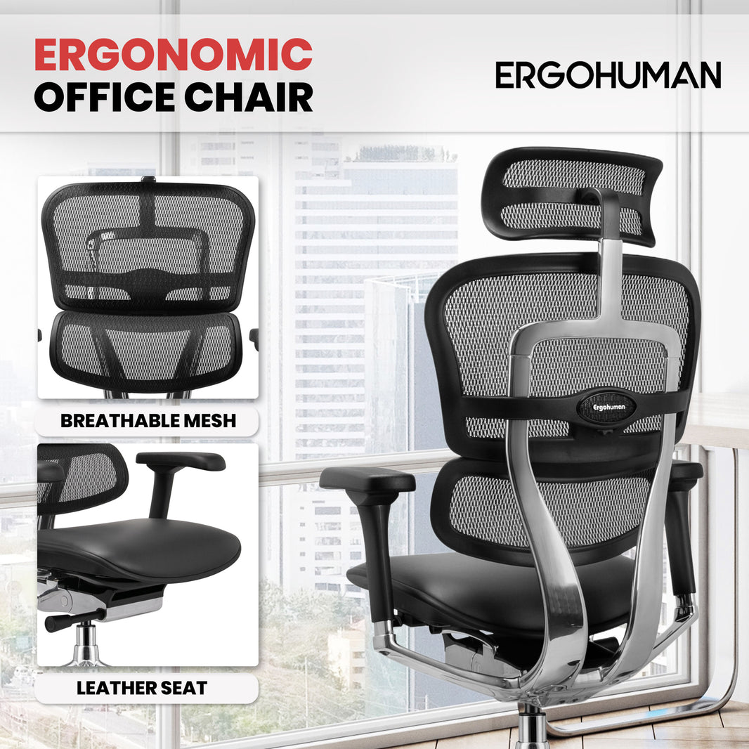 LEM4ERG-GEN2 Ergohuman High Back Leather Seat Mesh Back Chair By Eurotech