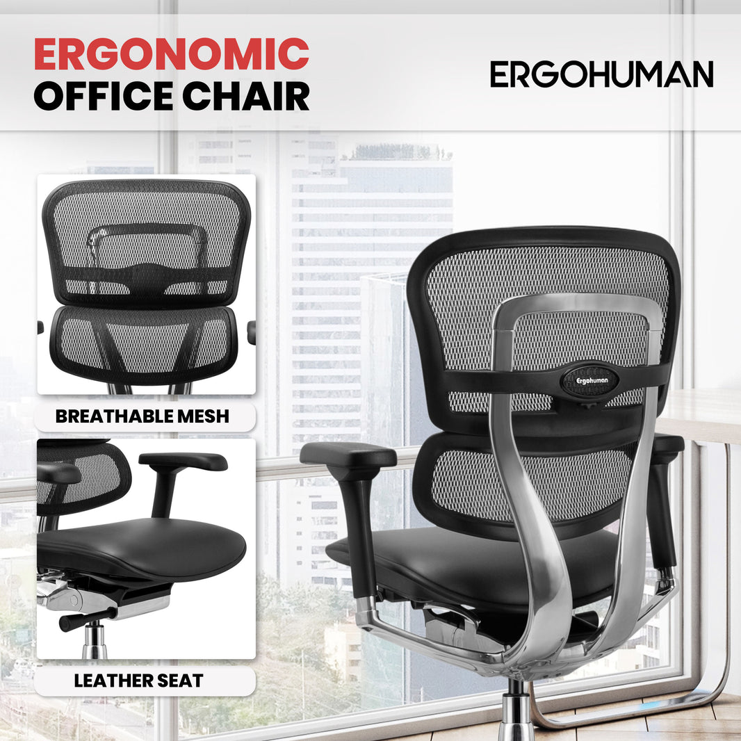 LEM6ERGLO-GEN2 Ergohuman Mid Back Leather Seat Mesh Back Chair By Eurotech